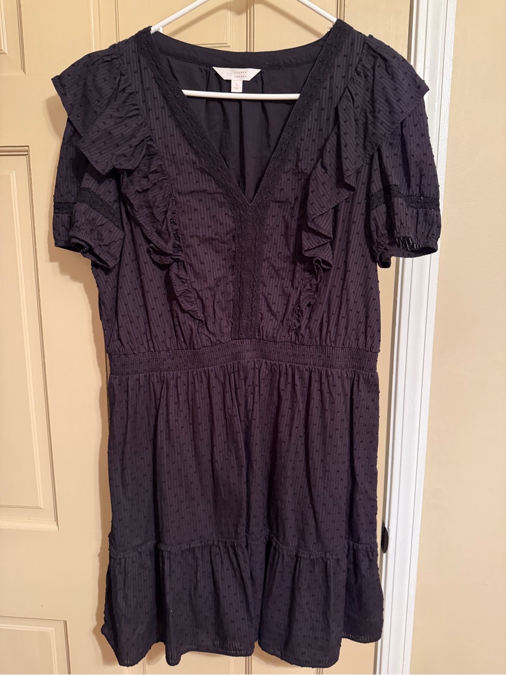 LC Lauren Conrad Black Ruffle V-Neck Mini Dress